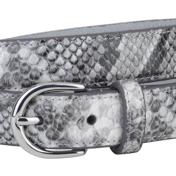 Grey Silver Snakeskin Print Leather Belt - Picture 2 of 2